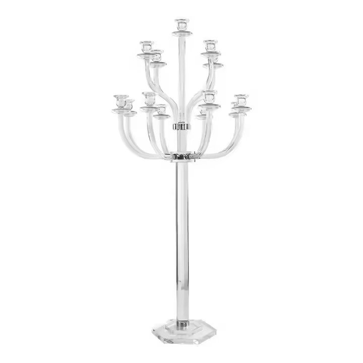 Elegant medium-sized 9-arm crystal candelabra, a sparkling luxury centerpiece ideal for formal events, weddings, and upscale gatherings